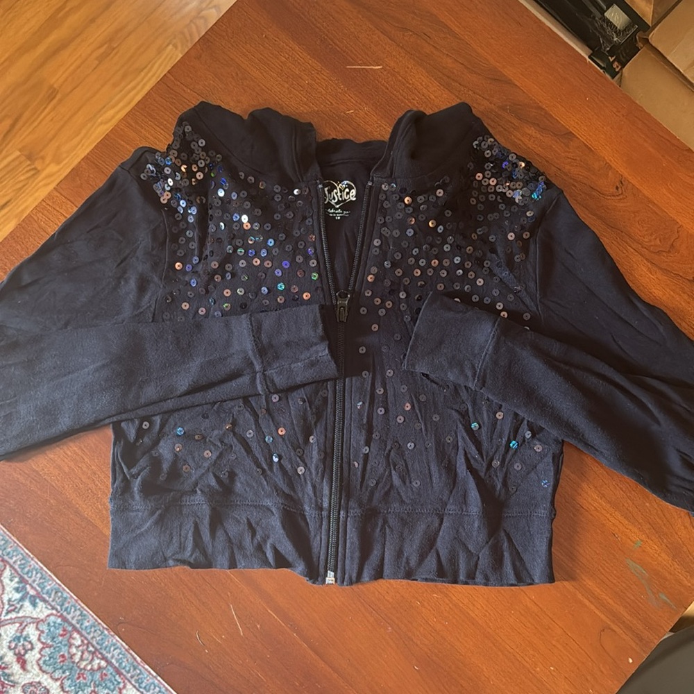 Glitz & Glam Sparkly Crop Top zip Justice Junior 18 Adult S Small Hoodie